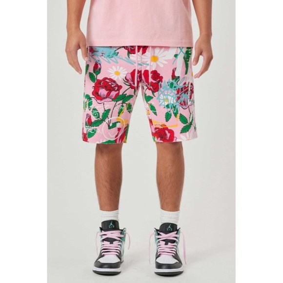 FIRST ROW CASUAL PANTS SHORT SUMER ALLOVER ROSE BLOOM  PRINT - Picture 8 of 9